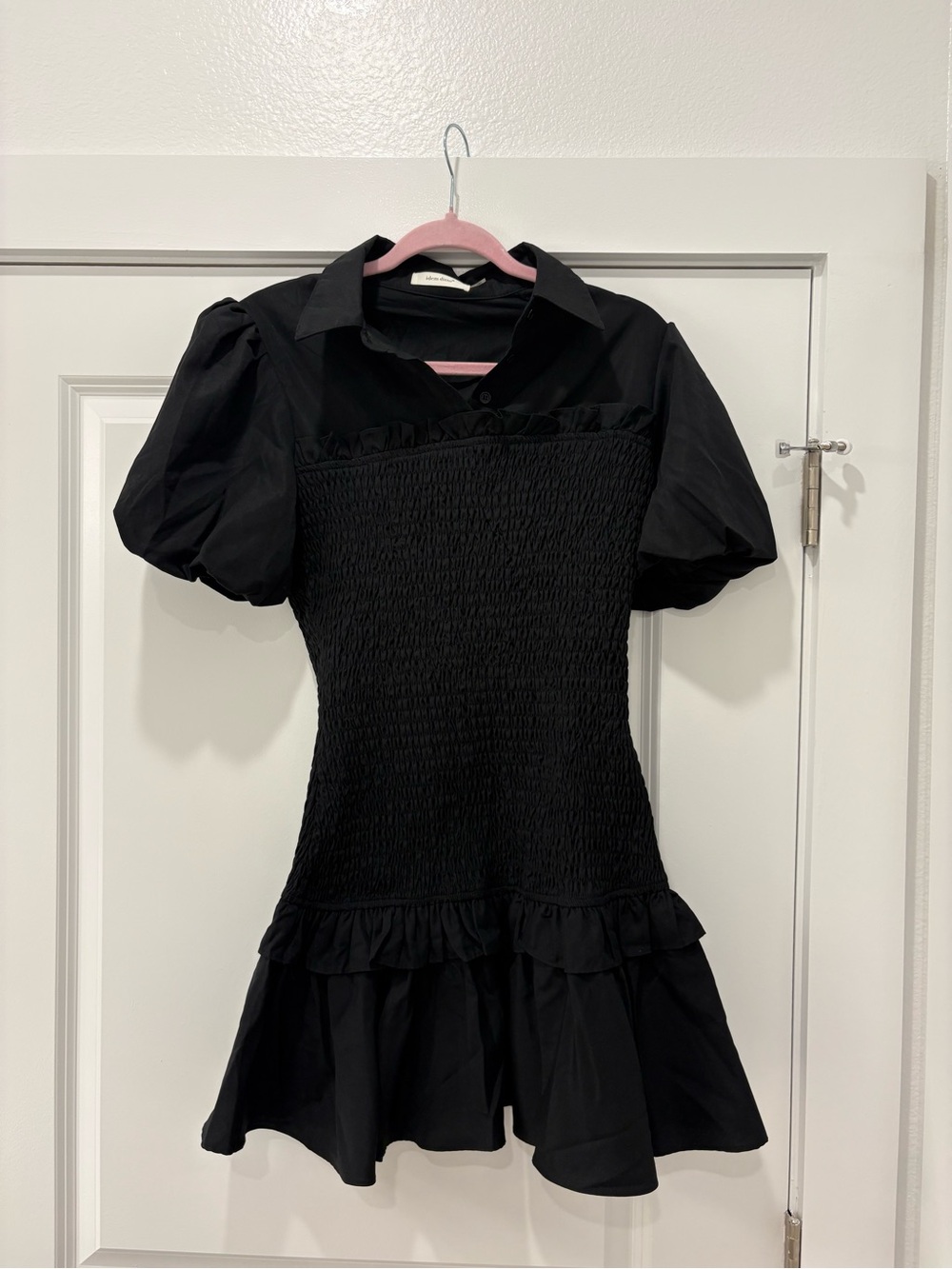 Black Puff-Sleeve Smocked Mini Dress -  Women